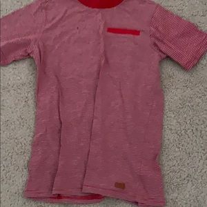 cute light gray and red striped shirt